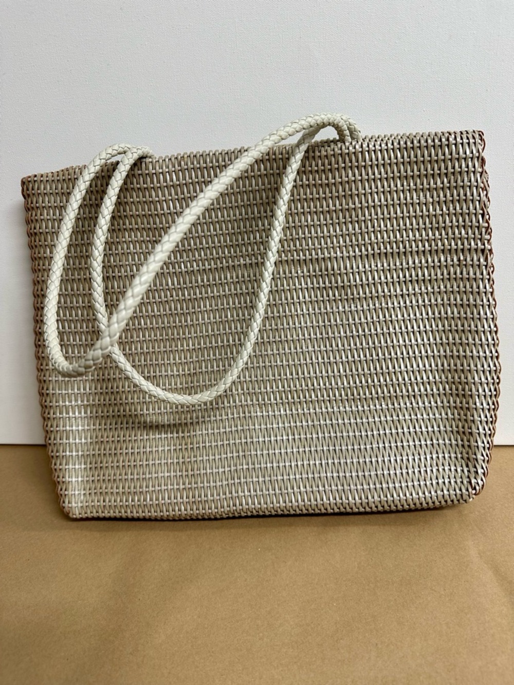 Woven Ivory Tote Bag with Braided Handles